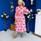 Meghan High Neck Midi Dress Pink Rose