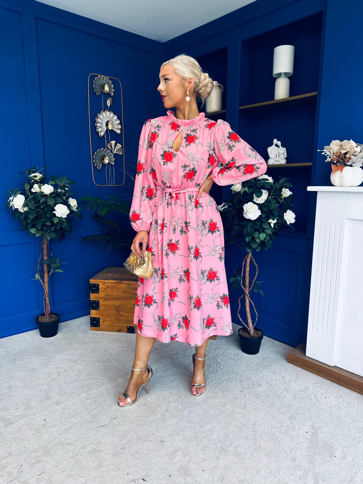 Meghan High Neck Midi Dress Pink Rose – Canella Lane