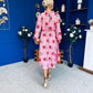 Meghan High Neck Midi Dress Pink Rose
