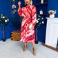 Meghan High Neck Midi Dress Marble Ruby