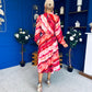 Meghan High Neck Midi Dress Marble Ruby