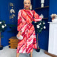 Meghan High Neck Midi Dress Marble Ruby