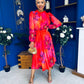 Meghan High Neck Midi Dress Floral Coral