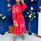 Meghan High Neck Midi Dress Floral Coral