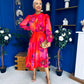 Meghan High Neck Midi Dress Floral Coral