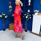 Meghan High Neck Midi Dress Floral Coral