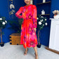 Meghan High Neck Midi Dress Floral Coral