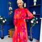 Meghan High Neck Midi Dress Floral Coral