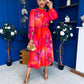 Meghan High Neck Midi Dress Floral Coral