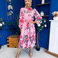 Meghan High Neck Midi Dress Floral Cerise