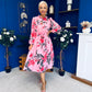 Meghan High Neck Midi Dress Floral Cerise