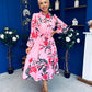 Meghan High Neck Midi Dress Floral Cerise