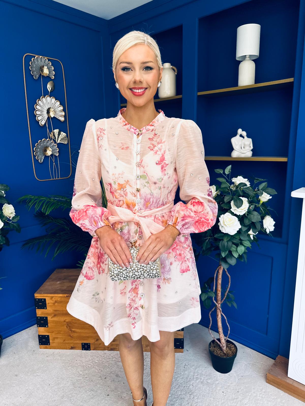 Alanis Embellished Mini Shirt Dress Floral
