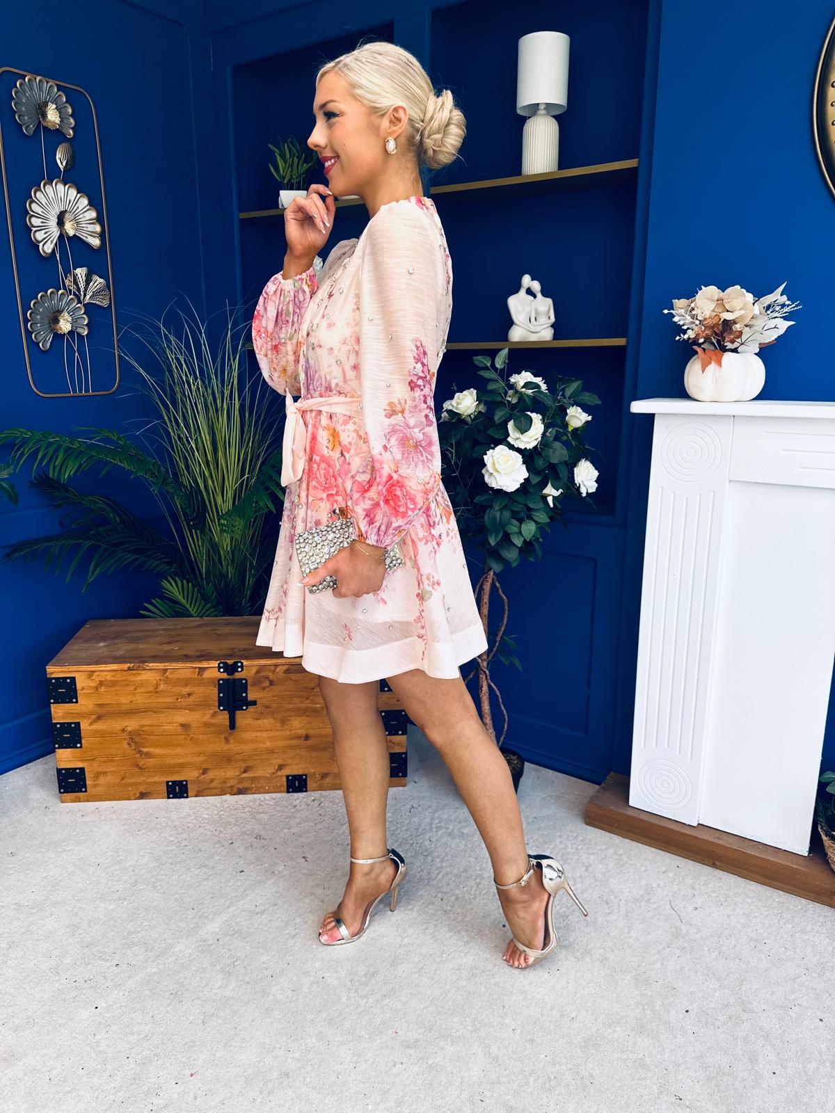 Alanis Embellished Mini Shirt Dress Floral