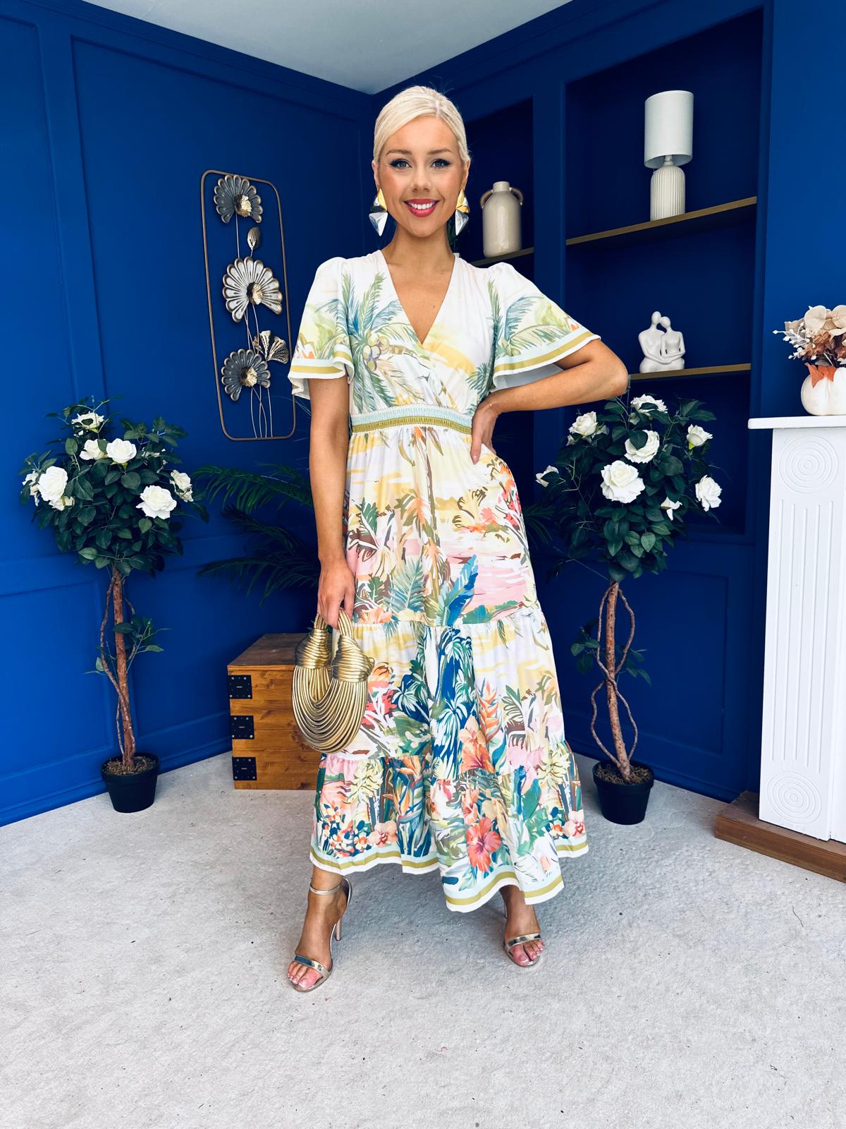 Wilma Banded Midi Dress Floral Green