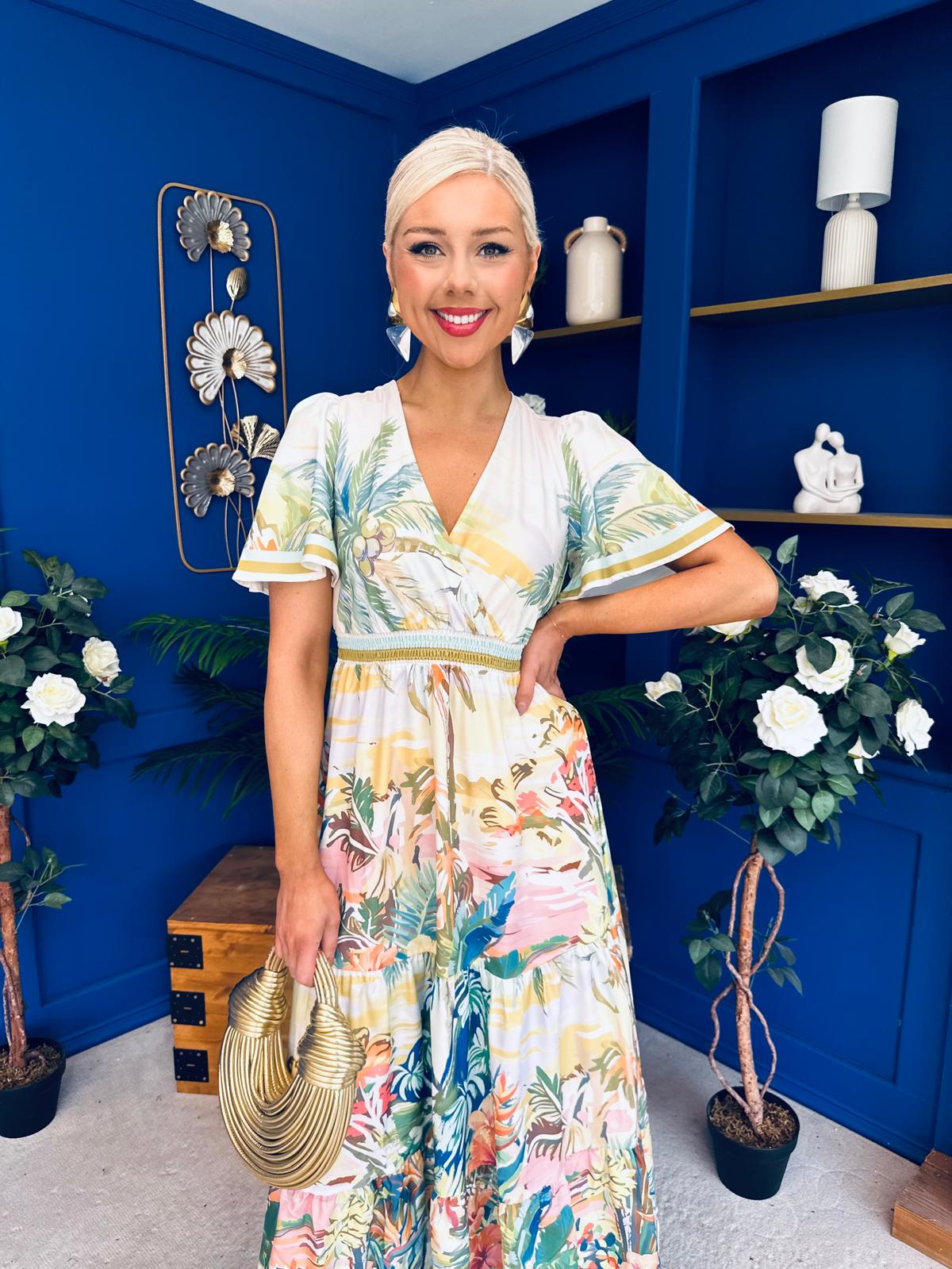 Wilma Banded Midi Dress Floral Green