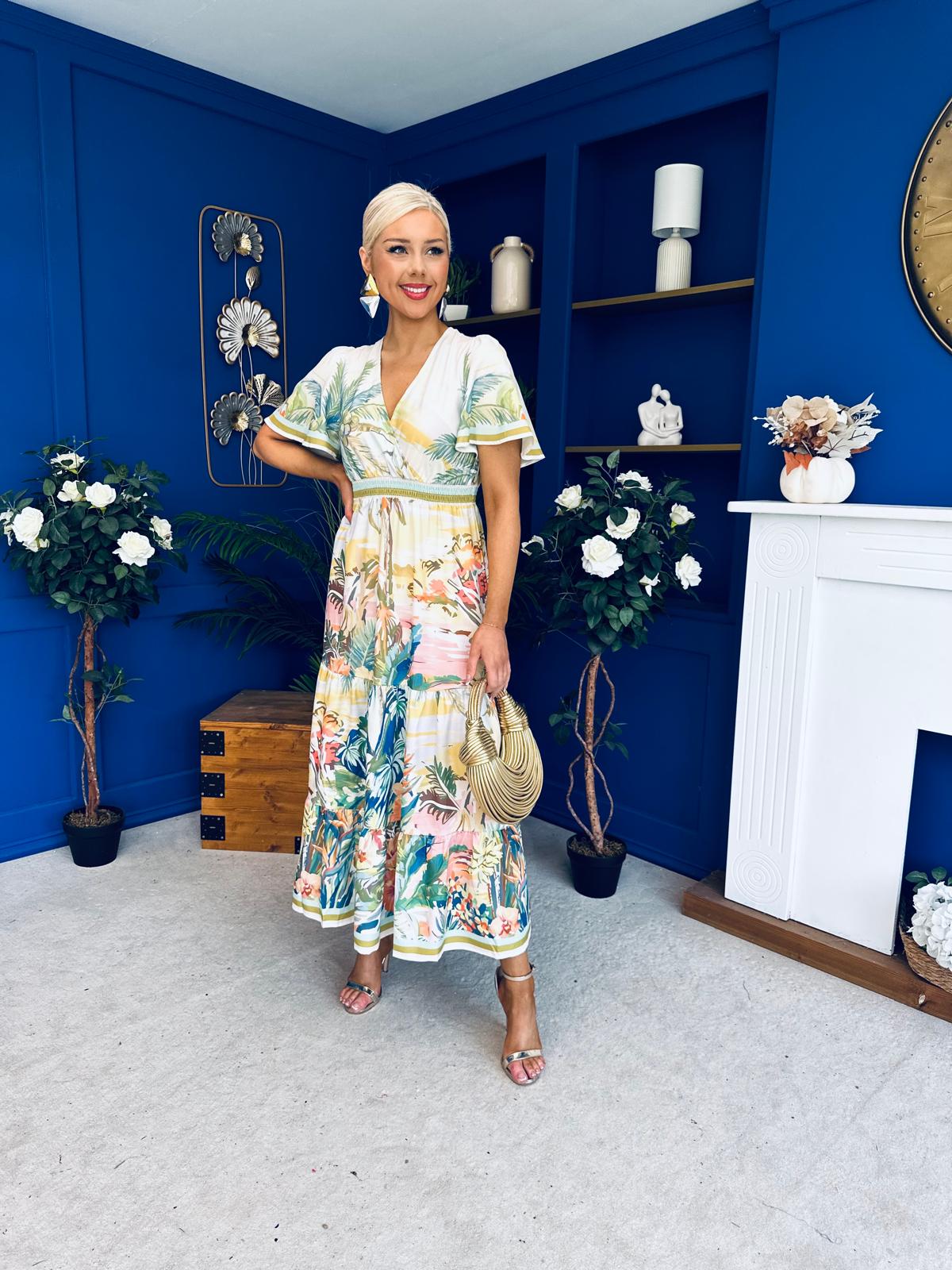 Wilma Banded Midi Dress Floral Green