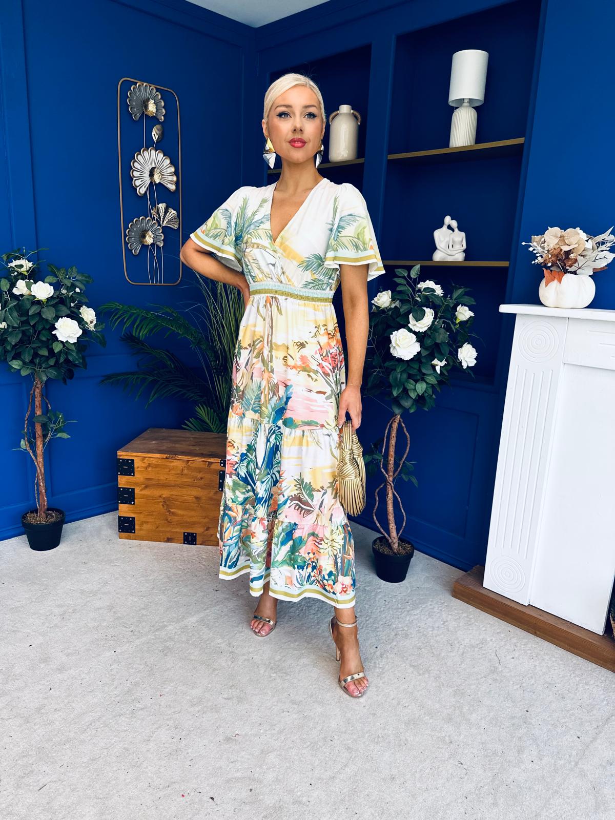 Wilma Banded Midi Dress Floral Green