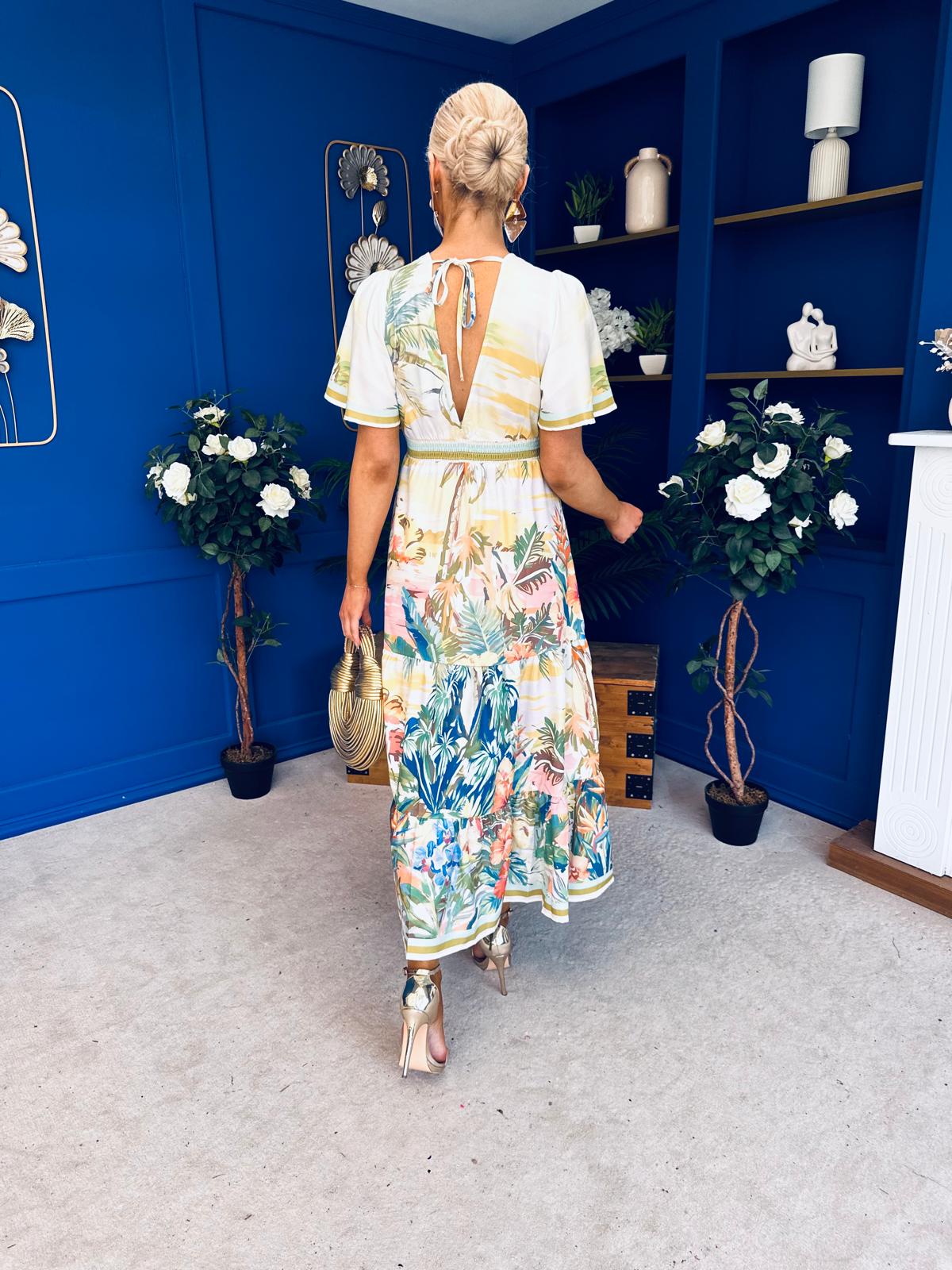Wilma Banded Midi Dress Floral Green