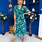 Saorlaith Pleated Midi Dress Floral Green