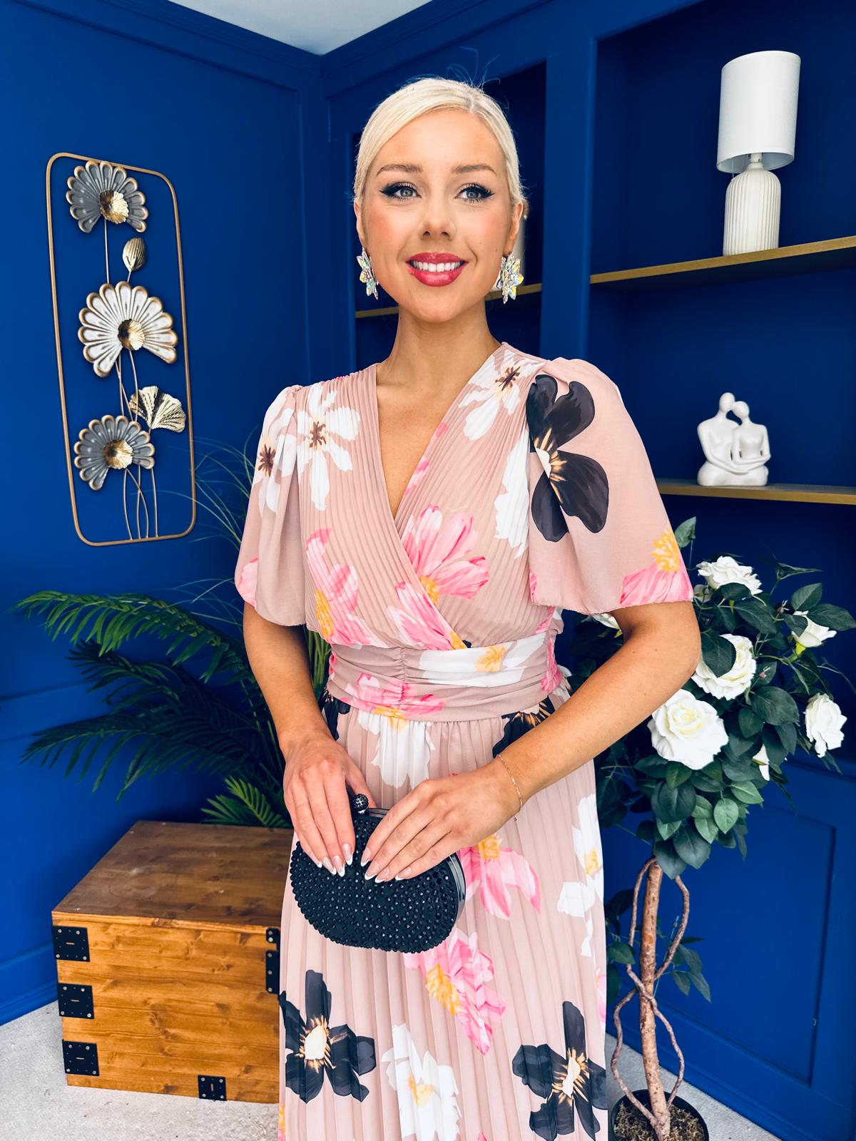 Saorlaith Pleated Midi Dress Floral Taupe