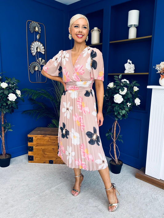 Saorlaith Pleated Midi Dress Floral Taupe