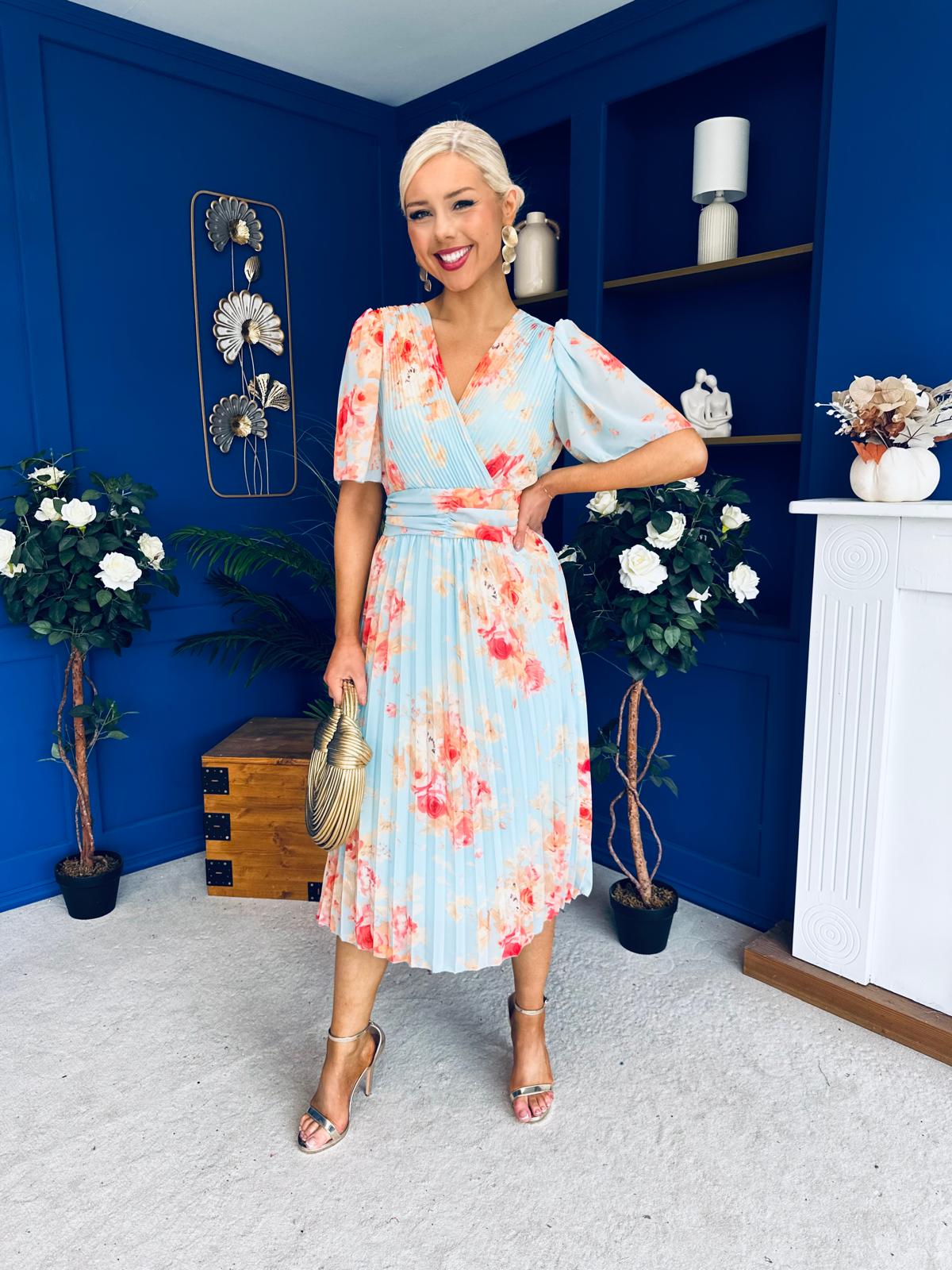 Saorlaith Pleated Midi Dress Floral Pastel