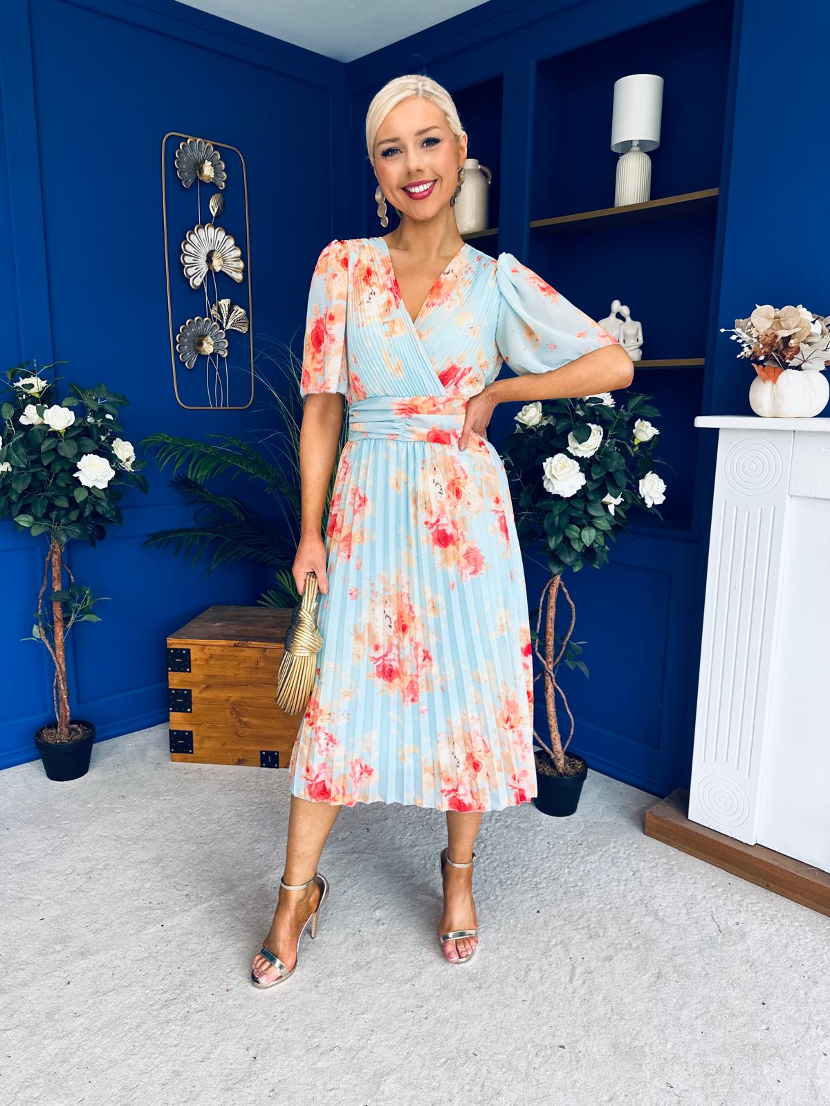 Saorlaith Pleated Midi Dress Floral Pastel