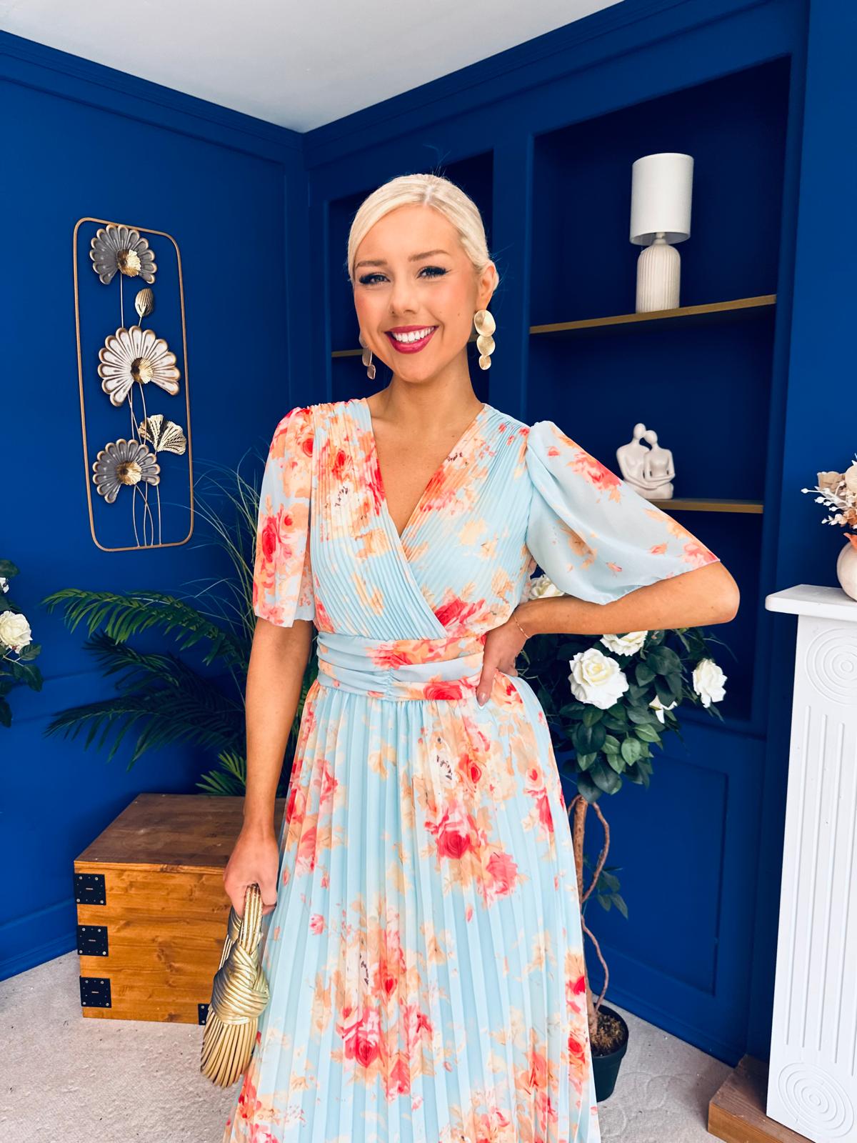 Saorlaith Pleated Midi Dress Floral Pastel