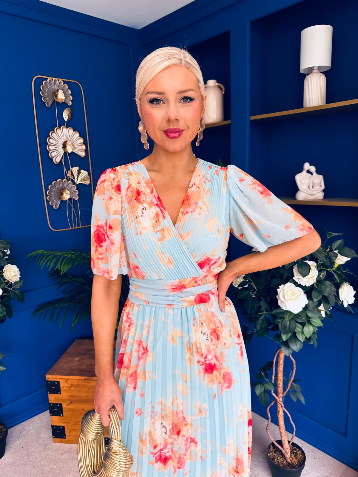 Saorlaith Pleated Midi Dress Floral Pastel