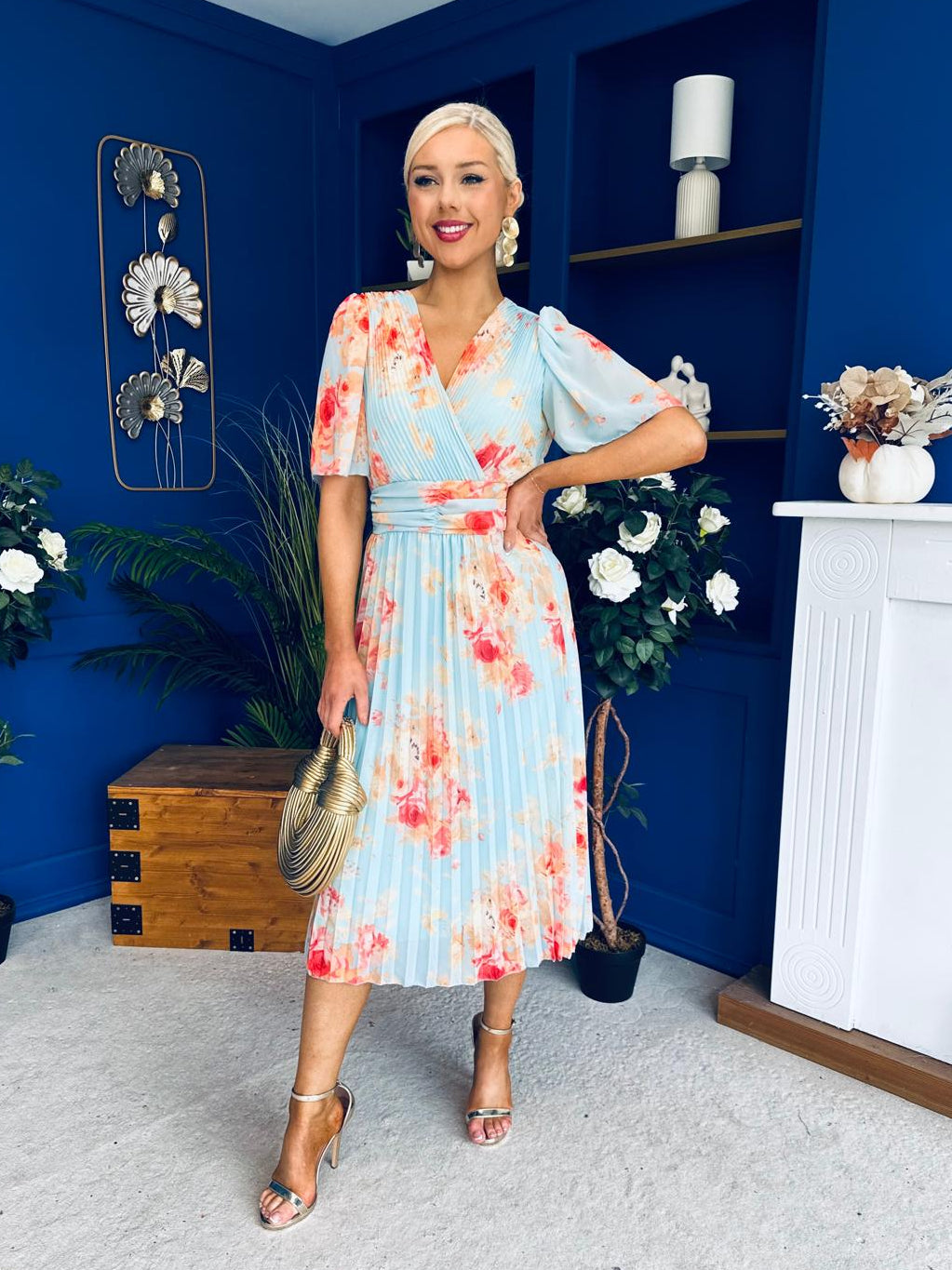 Saorlaith Pleated Midi Dress Floral Pastel