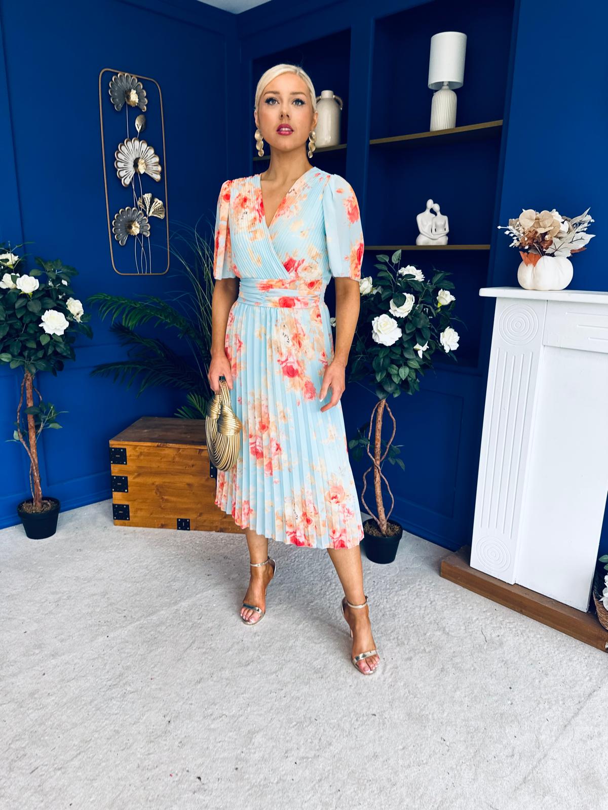 Saorlaith Pleated Midi Dress Floral Pastel