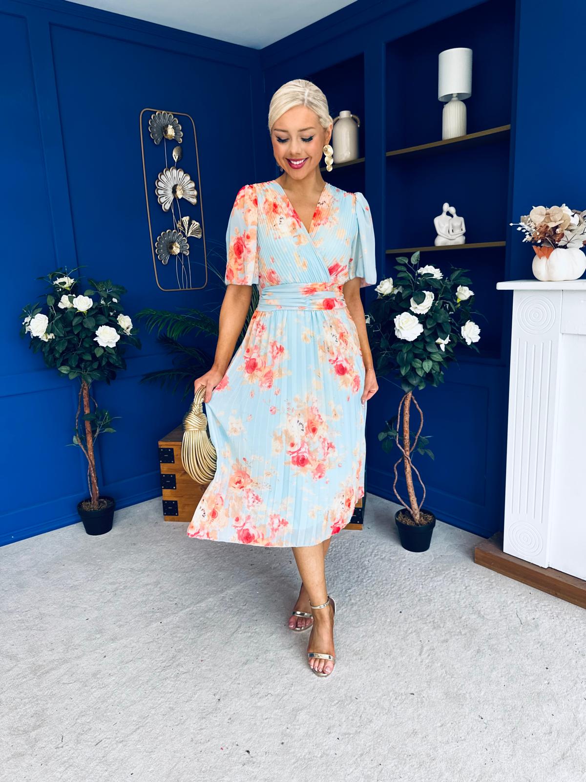 Saorlaith Pleated Midi Dress Floral Pastel