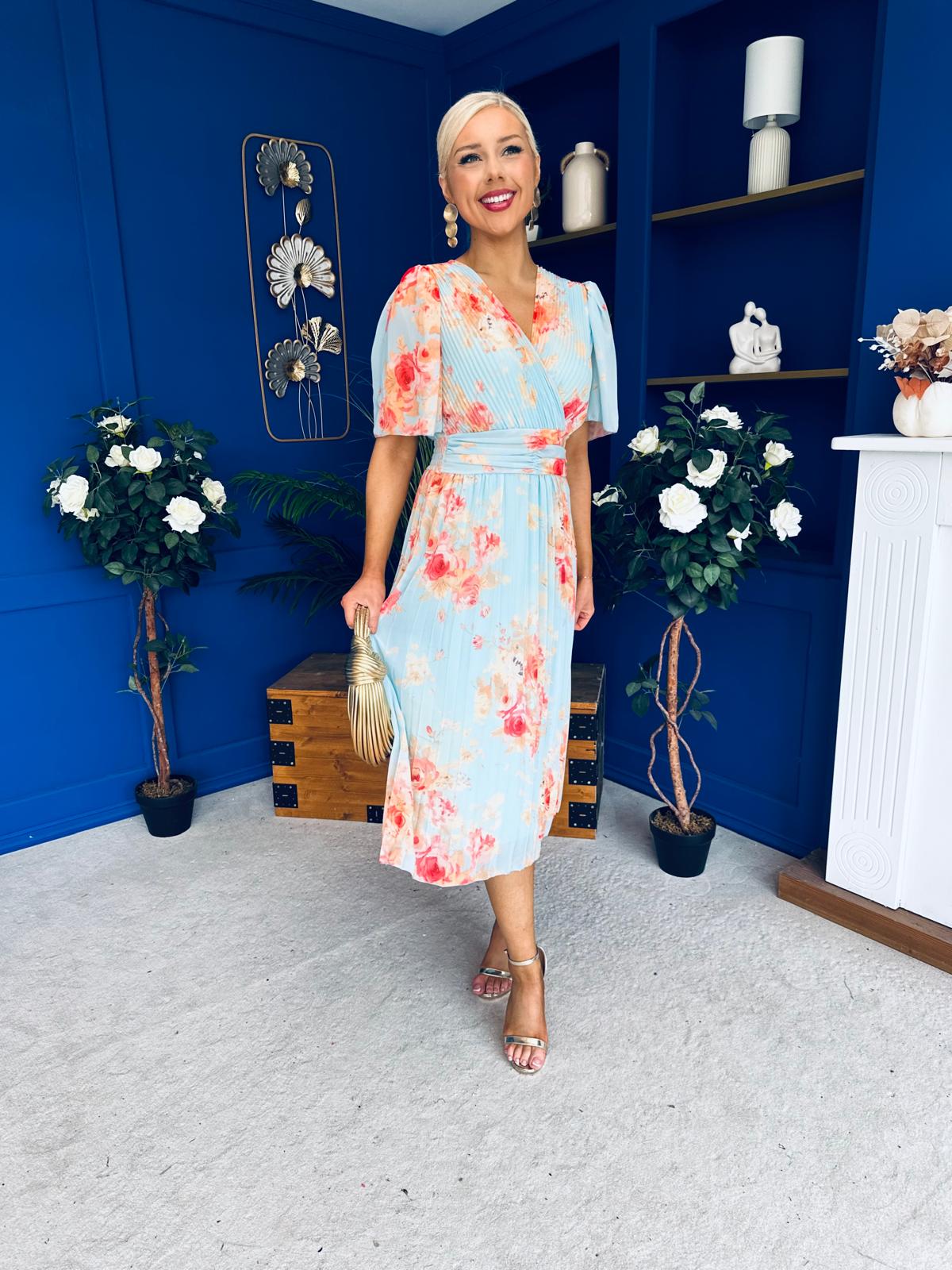 Saorlaith Pleated Midi Dress Floral Pastel