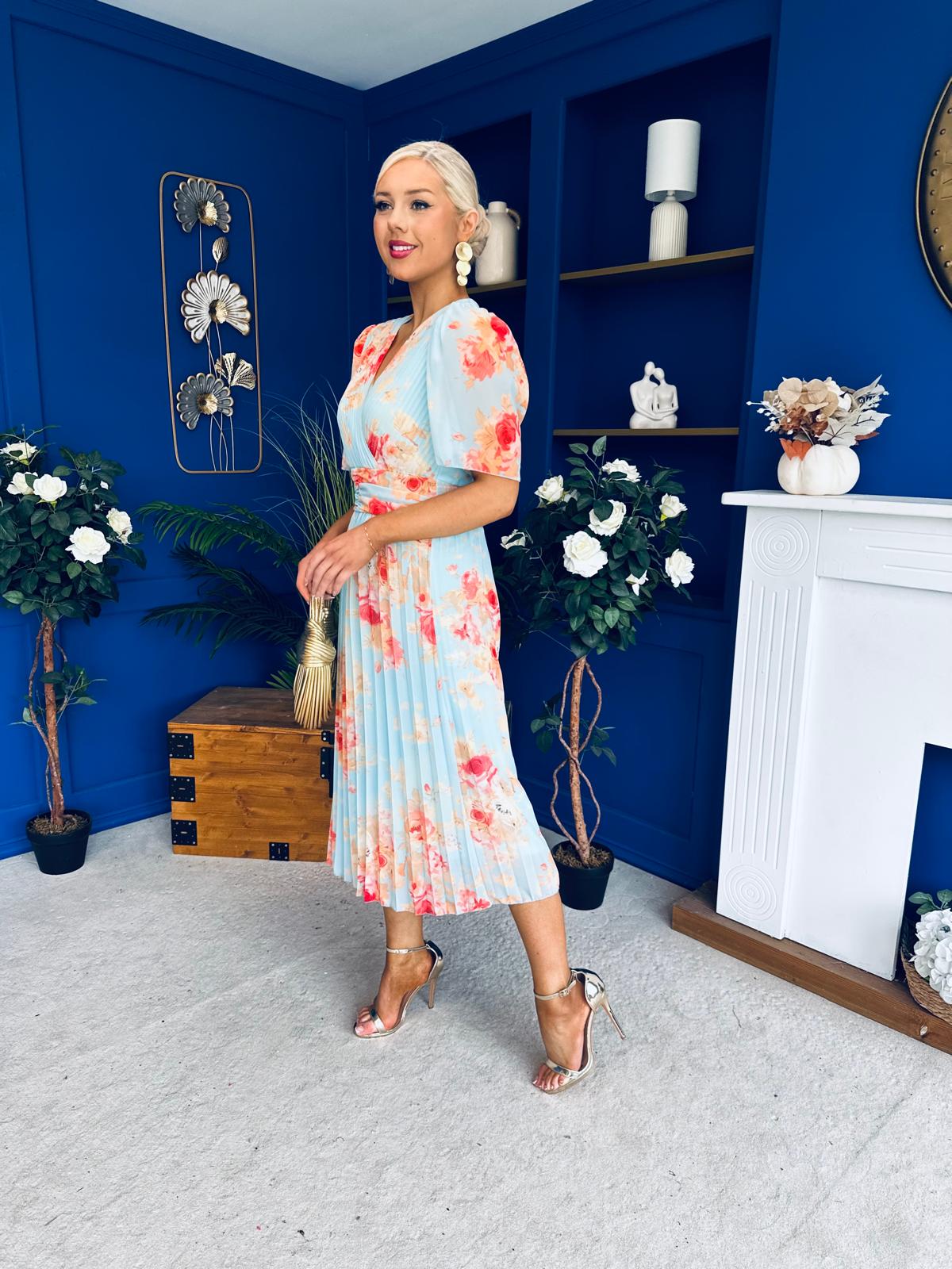 Saorlaith Pleated Midi Dress Floral Pastel