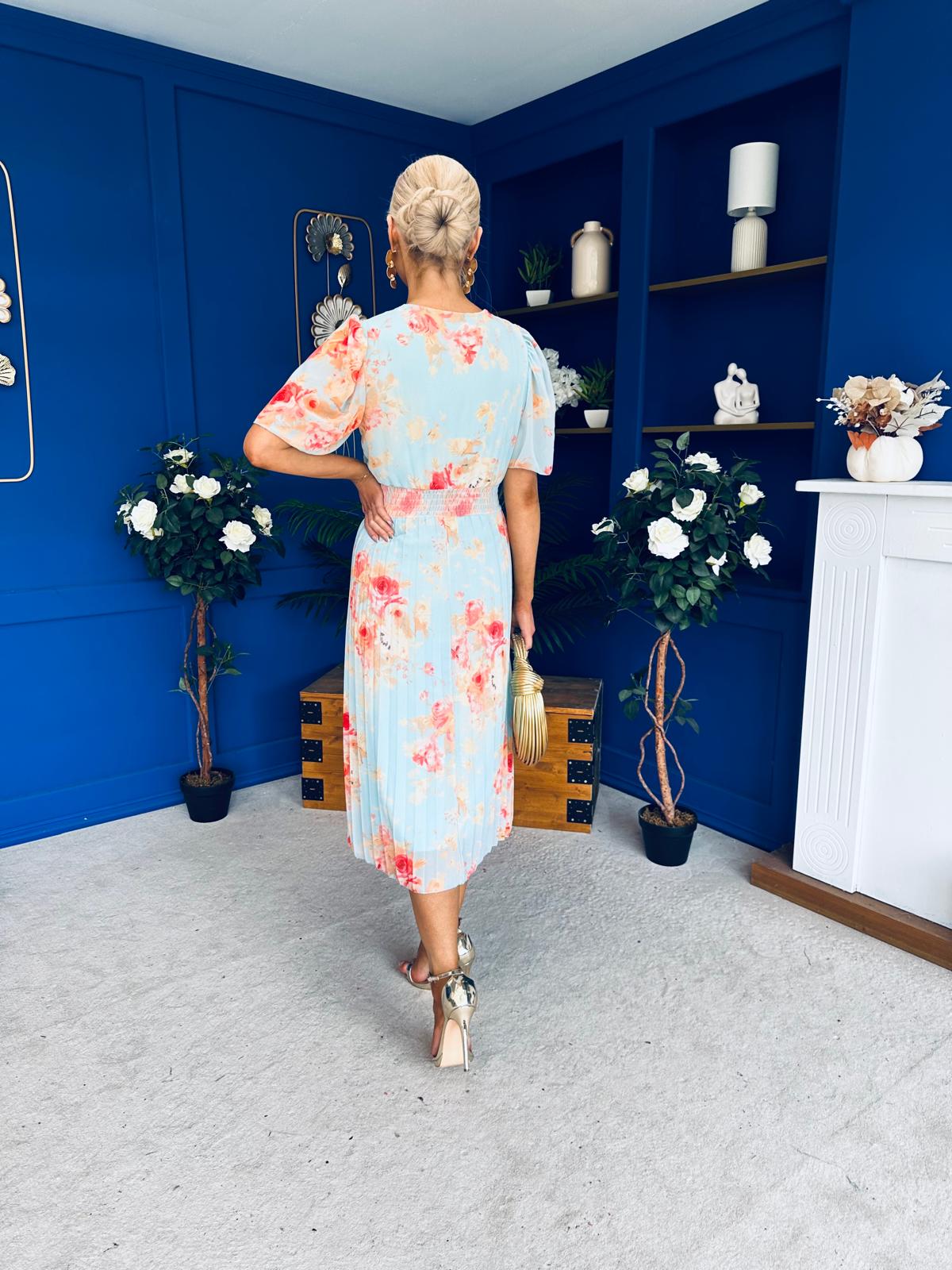 Saorlaith Pleated Midi Dress Floral Pastel