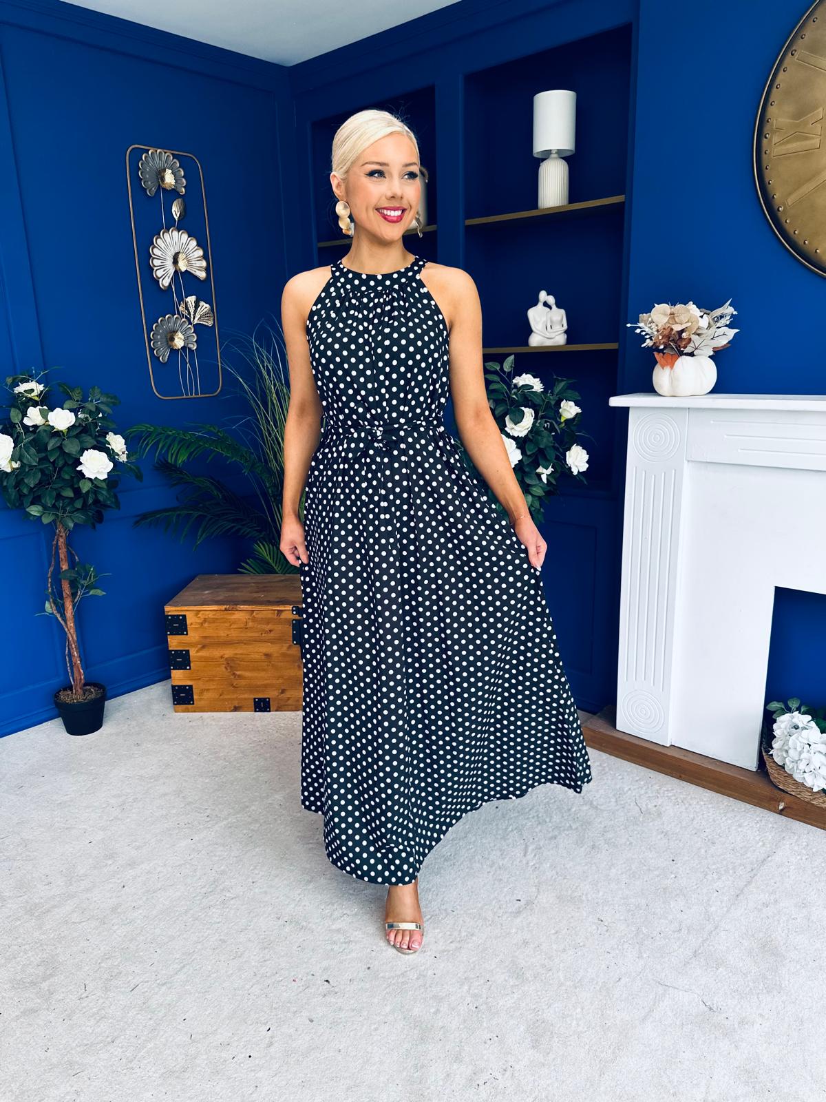 Nakita High Neck Maxi Dress Polka Black