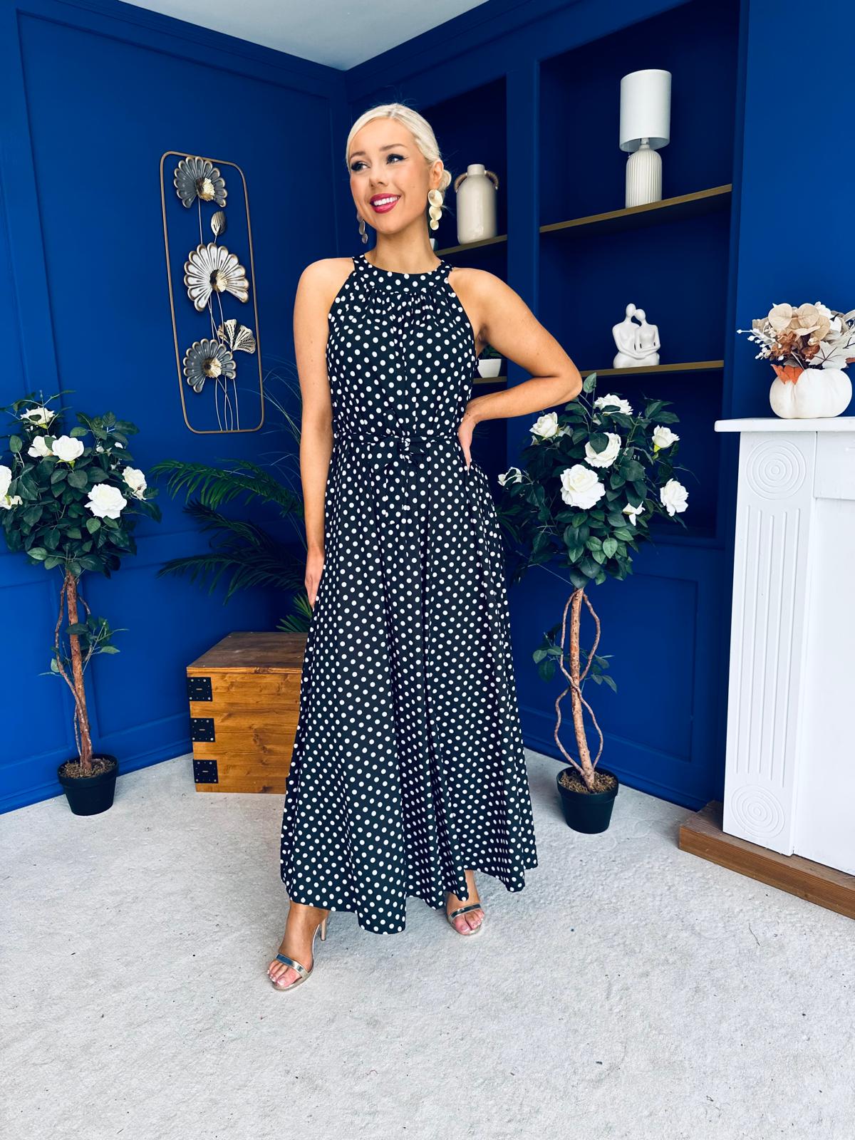 Nakita High Neck Maxi Dress Polka Black