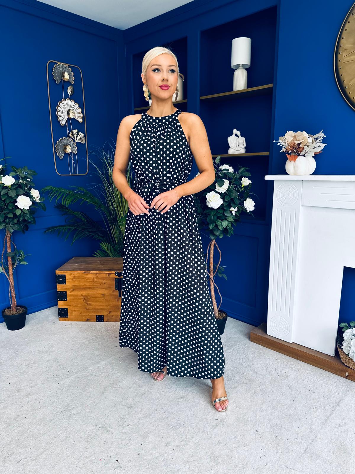 Nakita High Neck Maxi Dress Polka Black