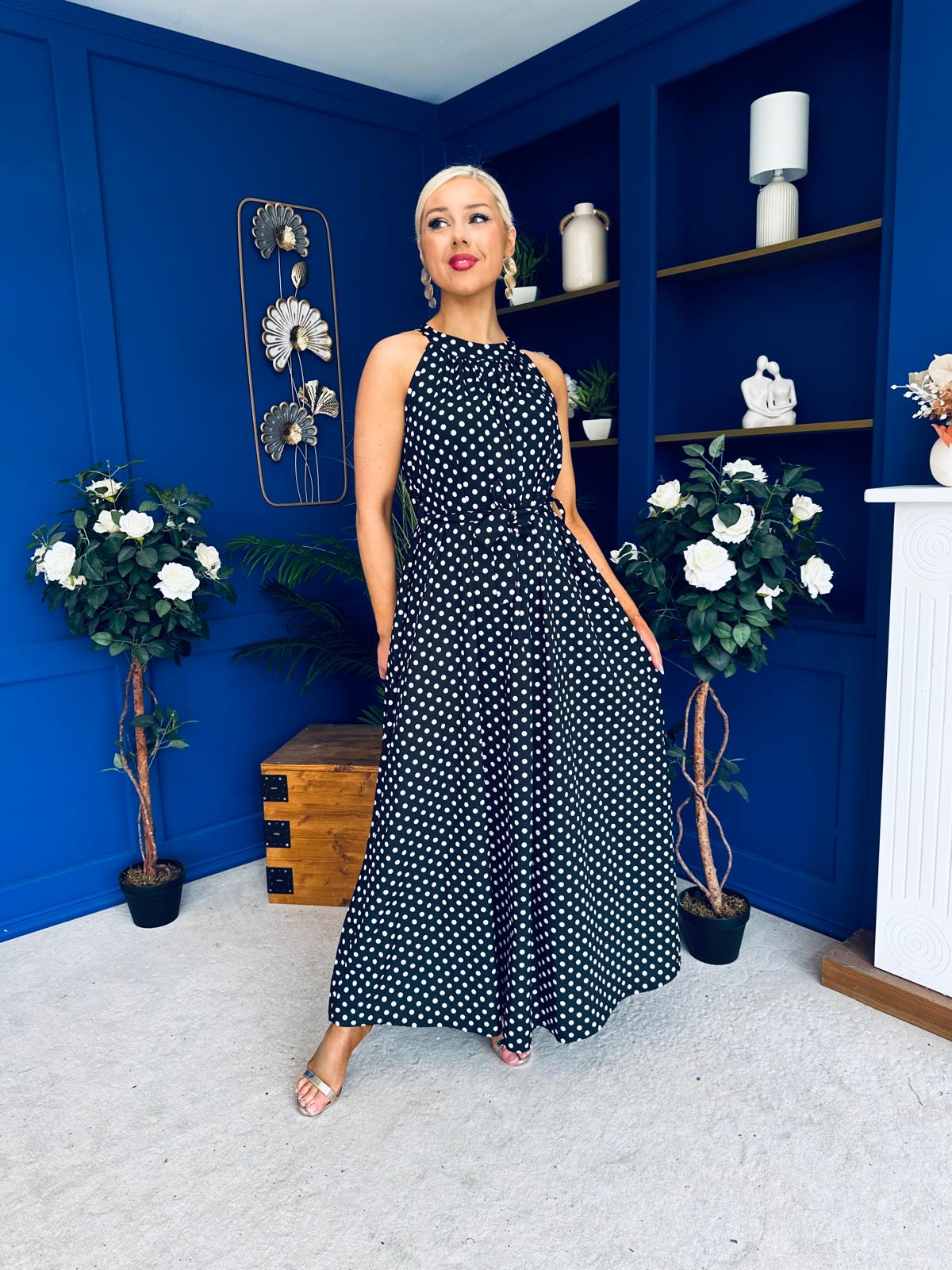 Nakita High Neck Maxi Dress Polka Black
