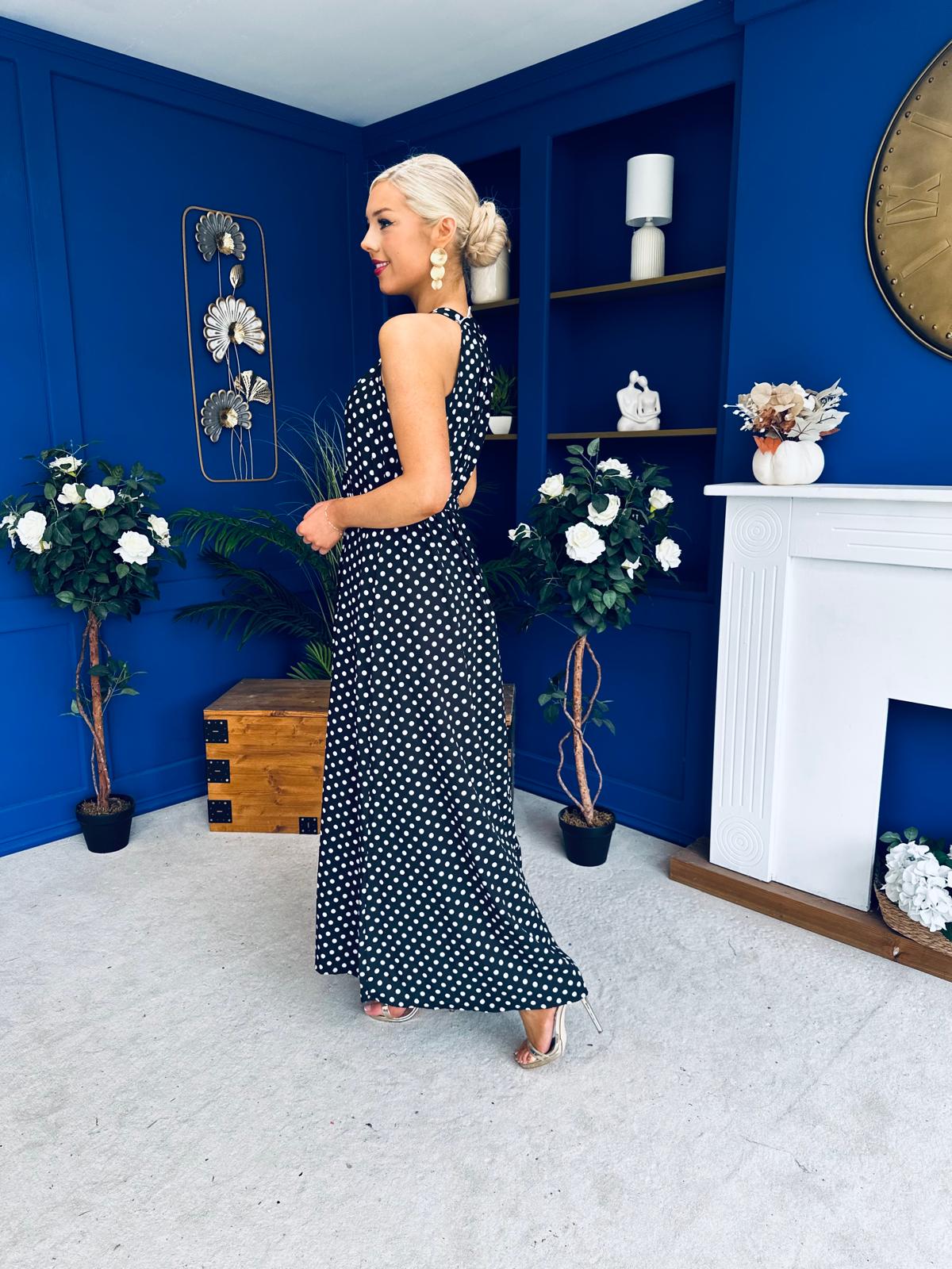 Nakita High Neck Maxi Dress Polka Black
