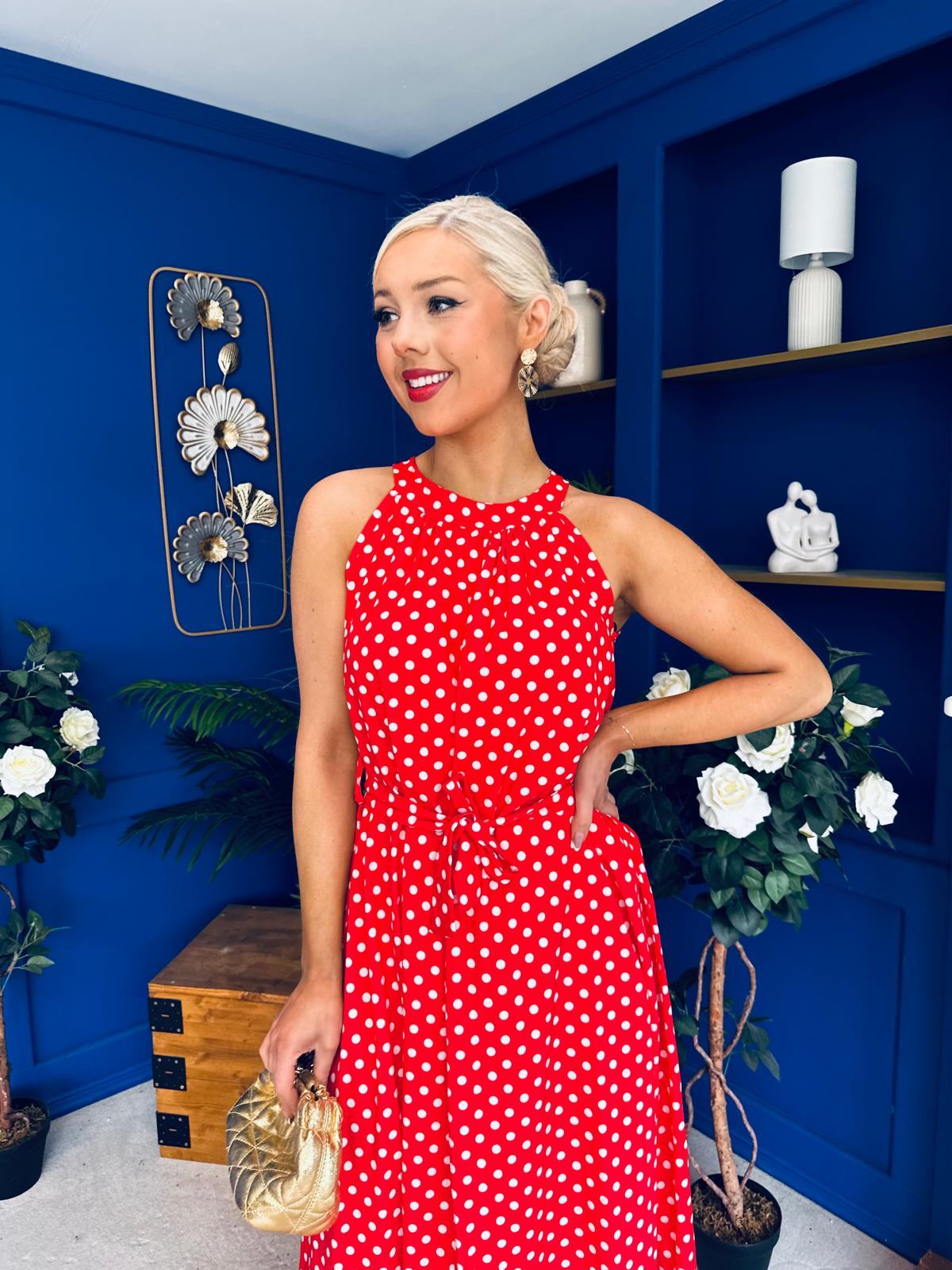 Nakita High Neck Maxi Dress Polka Red