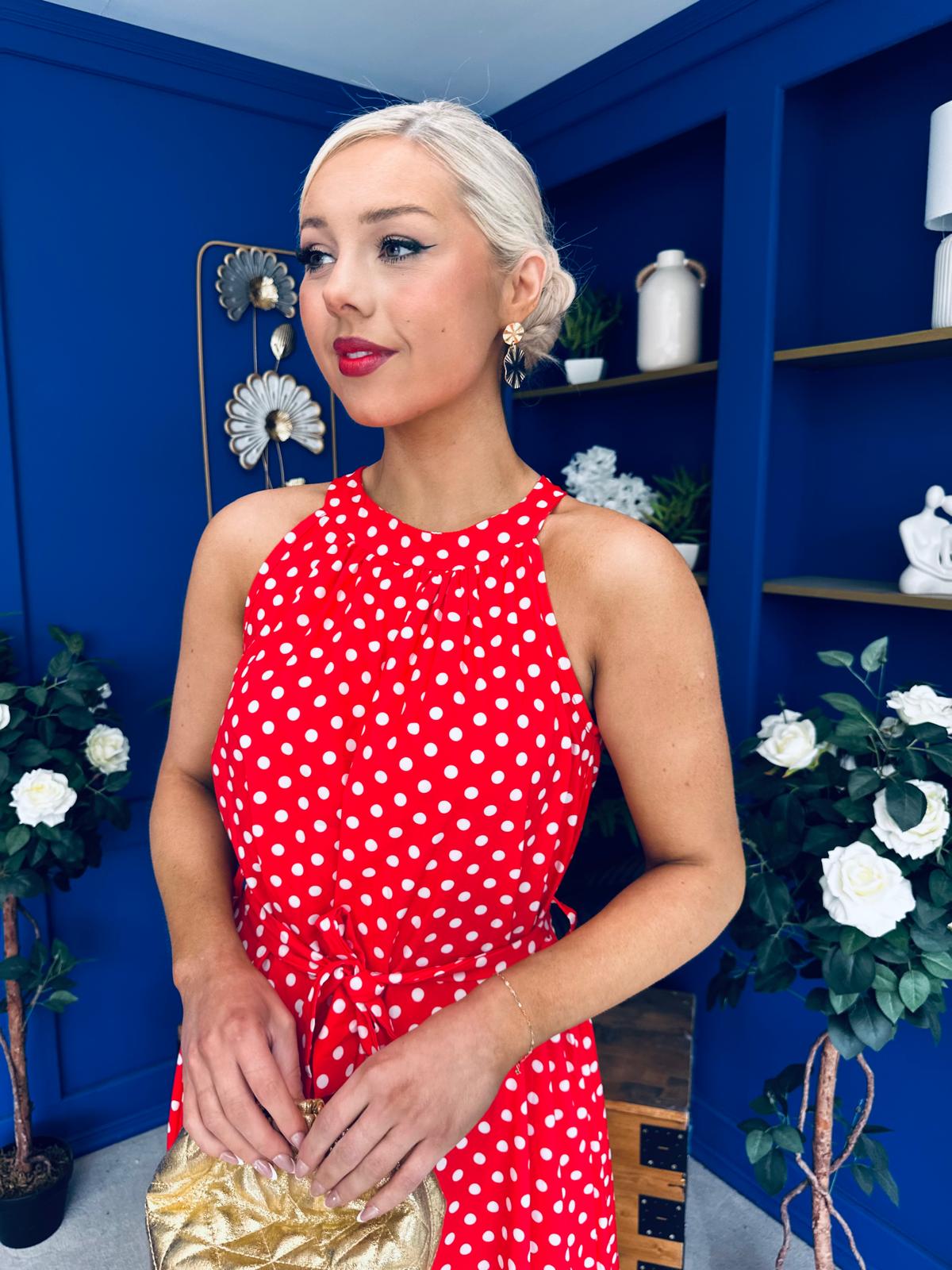 Nakita High Neck Maxi Dress Polka Red