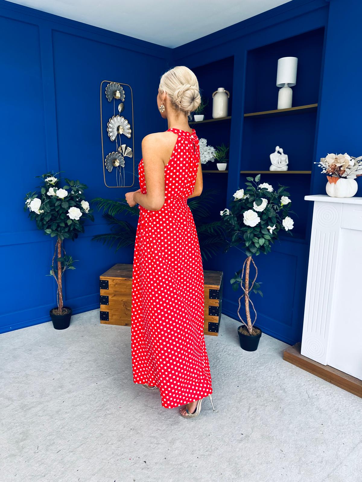 Nakita High Neck Maxi Dress Polka Red