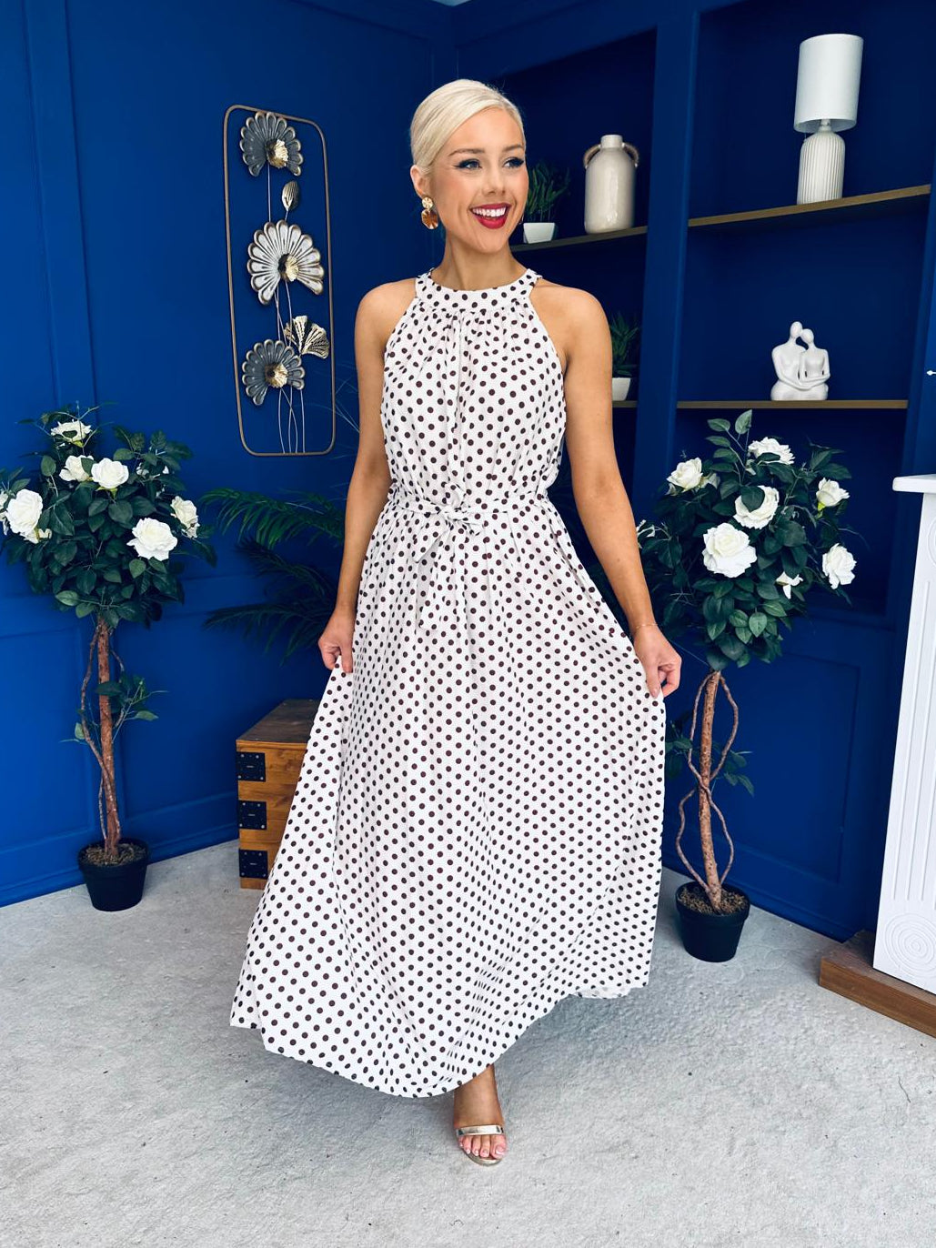 Nakita High Neck Maxi Dress Polka Cream
