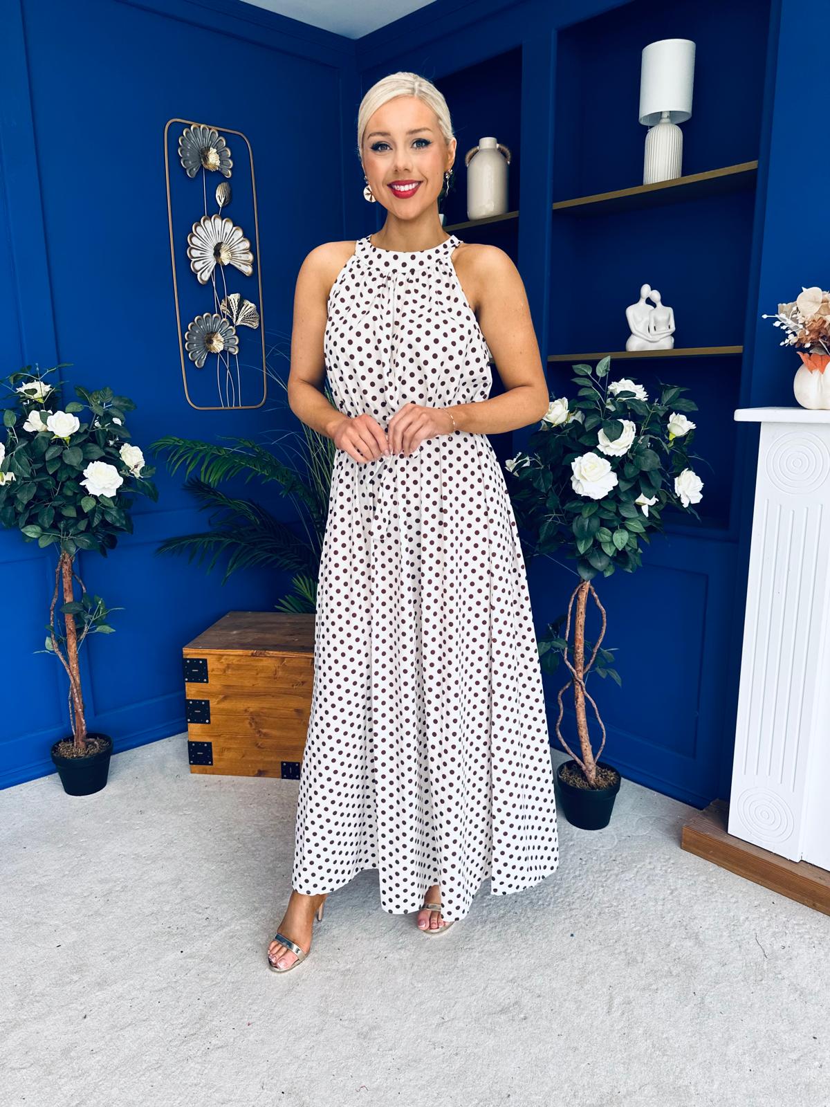 Nakita High Neck Maxi Dress Polka Cream