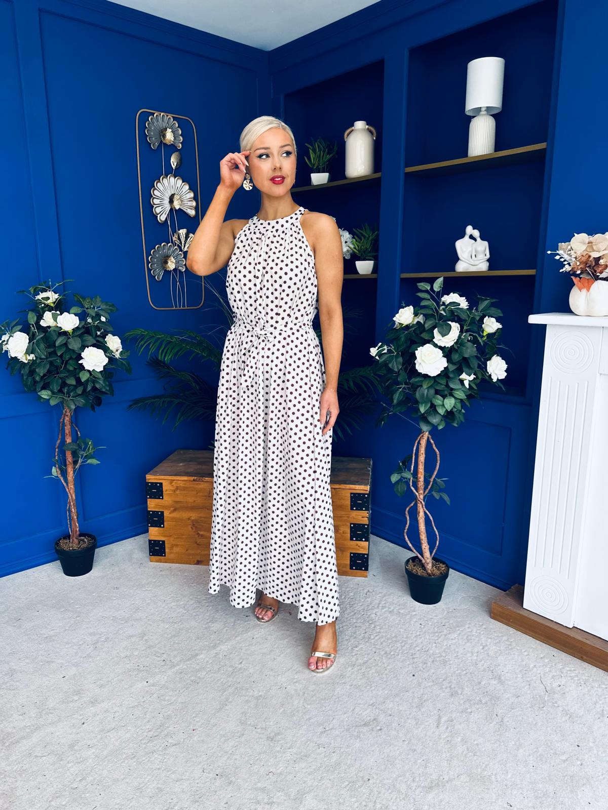 Nakita High Neck Maxi Dress Polka Cream