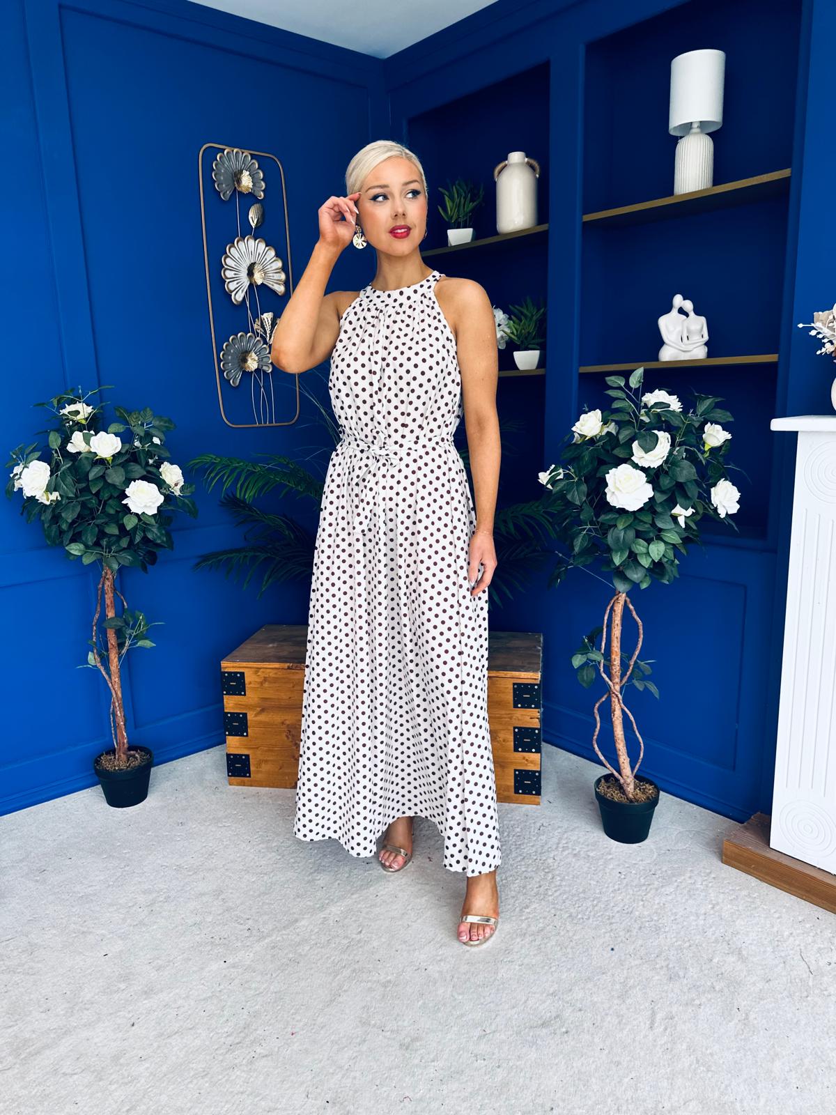 Nakita High Neck Maxi Dress Polka Cream