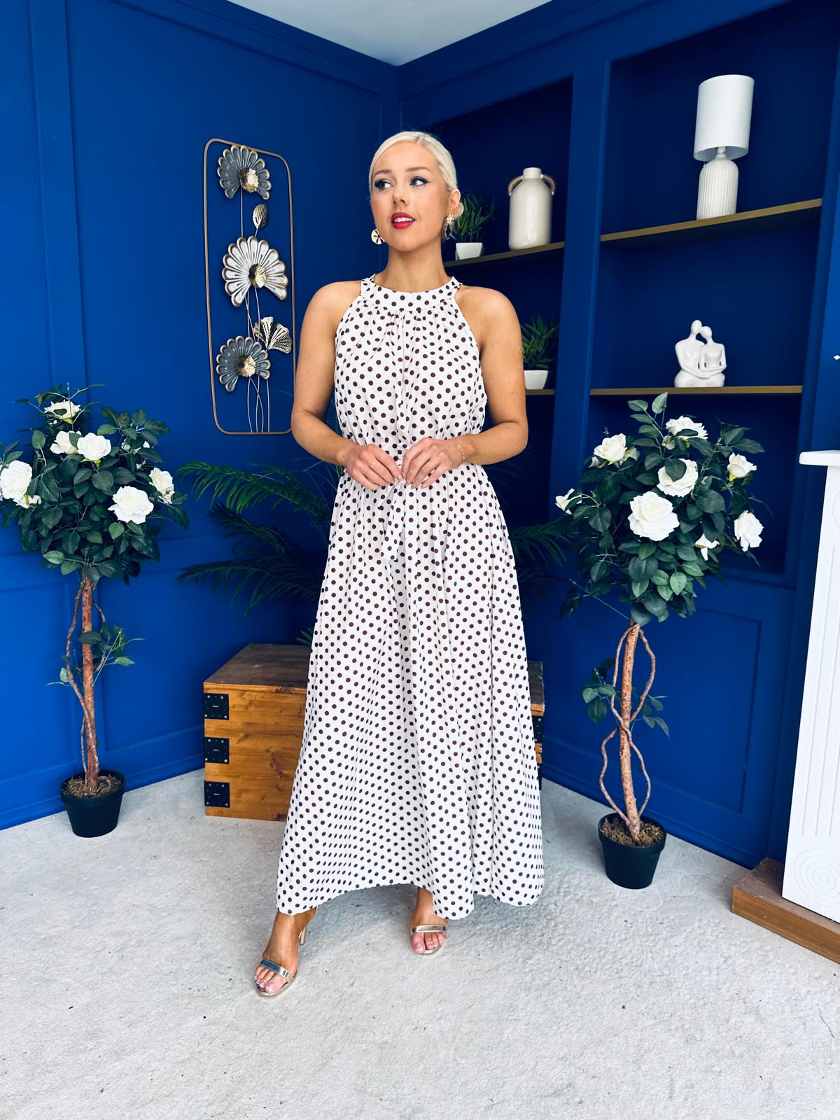Nakita High Neck Maxi Dress Polka Cream