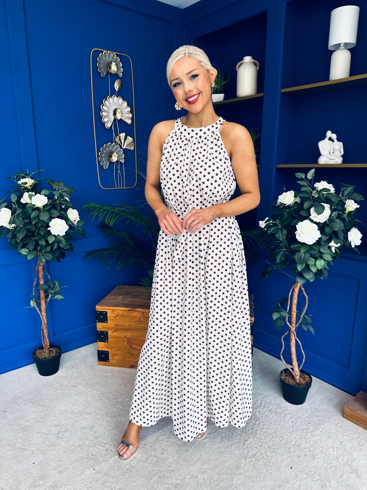 Nakita High Neck Maxi Dress Polka Cream